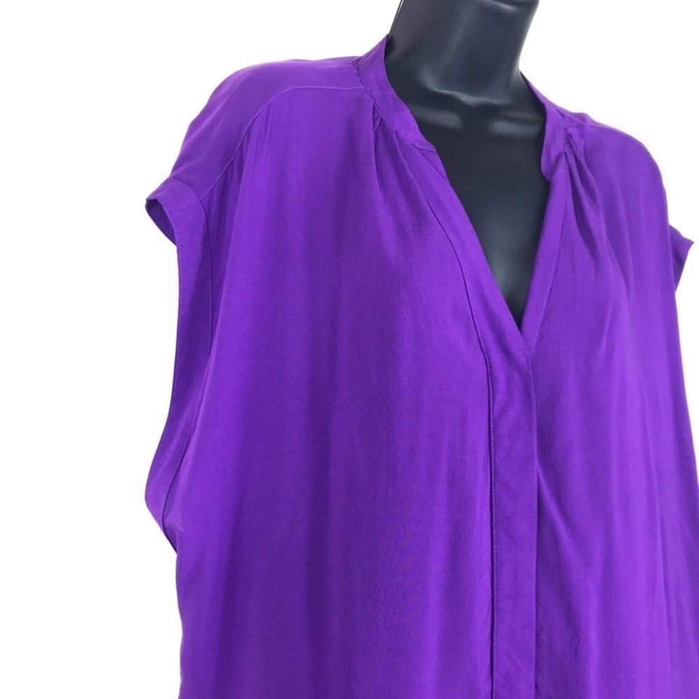 Purple Button Front Short Sleeve Blouse | Career Casual Chic Timeless - Picture 5 of 5